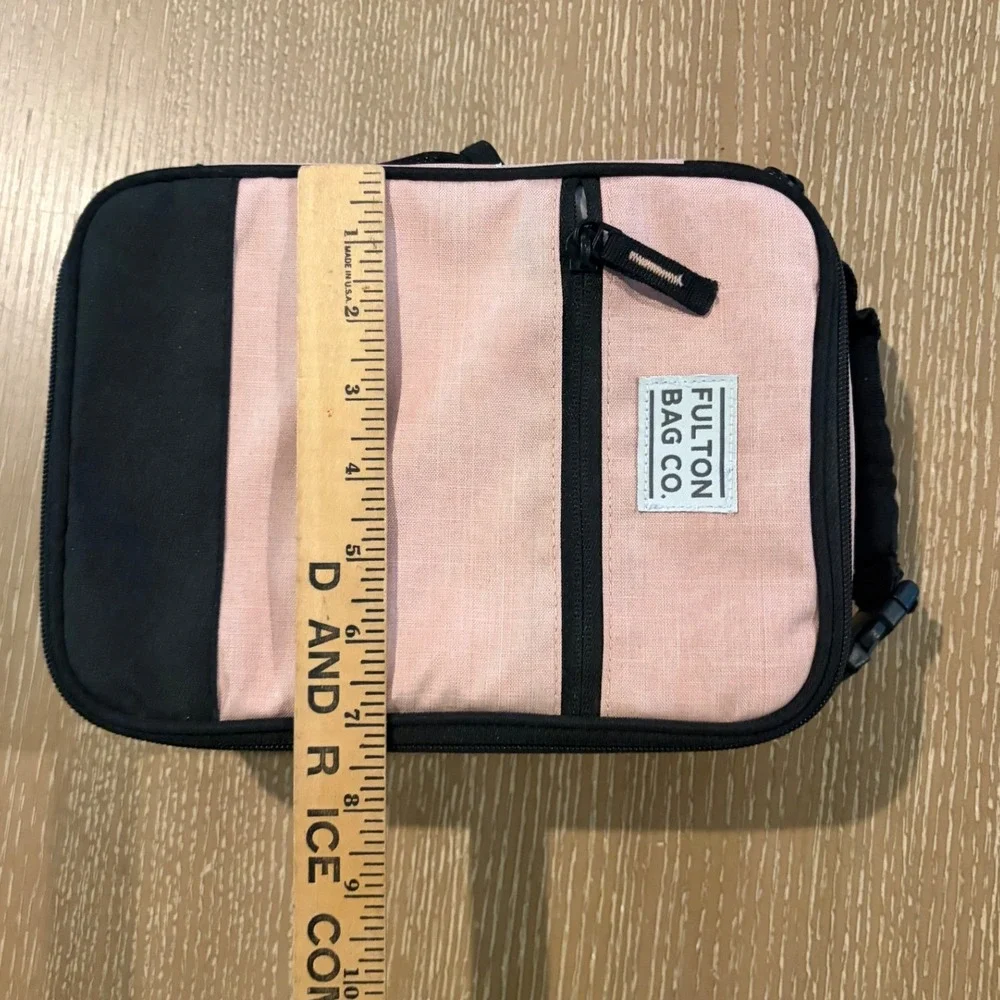 Fulton Bag Co Insulated Lunch Bag Pink Black Hard Liner Divider Exterior Pocket
